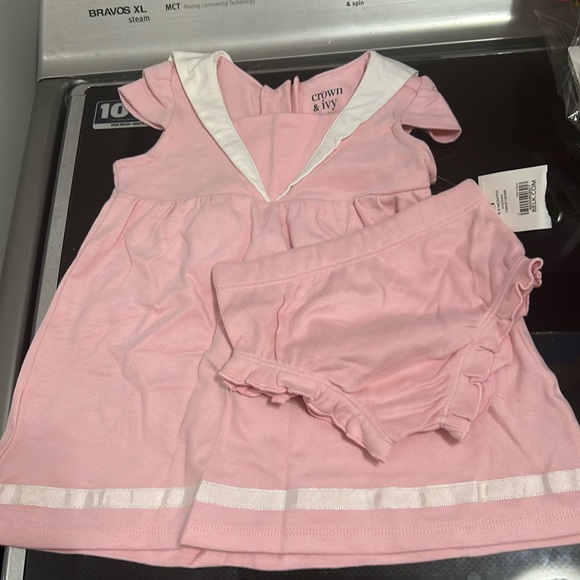 crown & ivy Other - Girls 6-9 months new nwt sailor navy dress coquette bows diaper cover bloomers